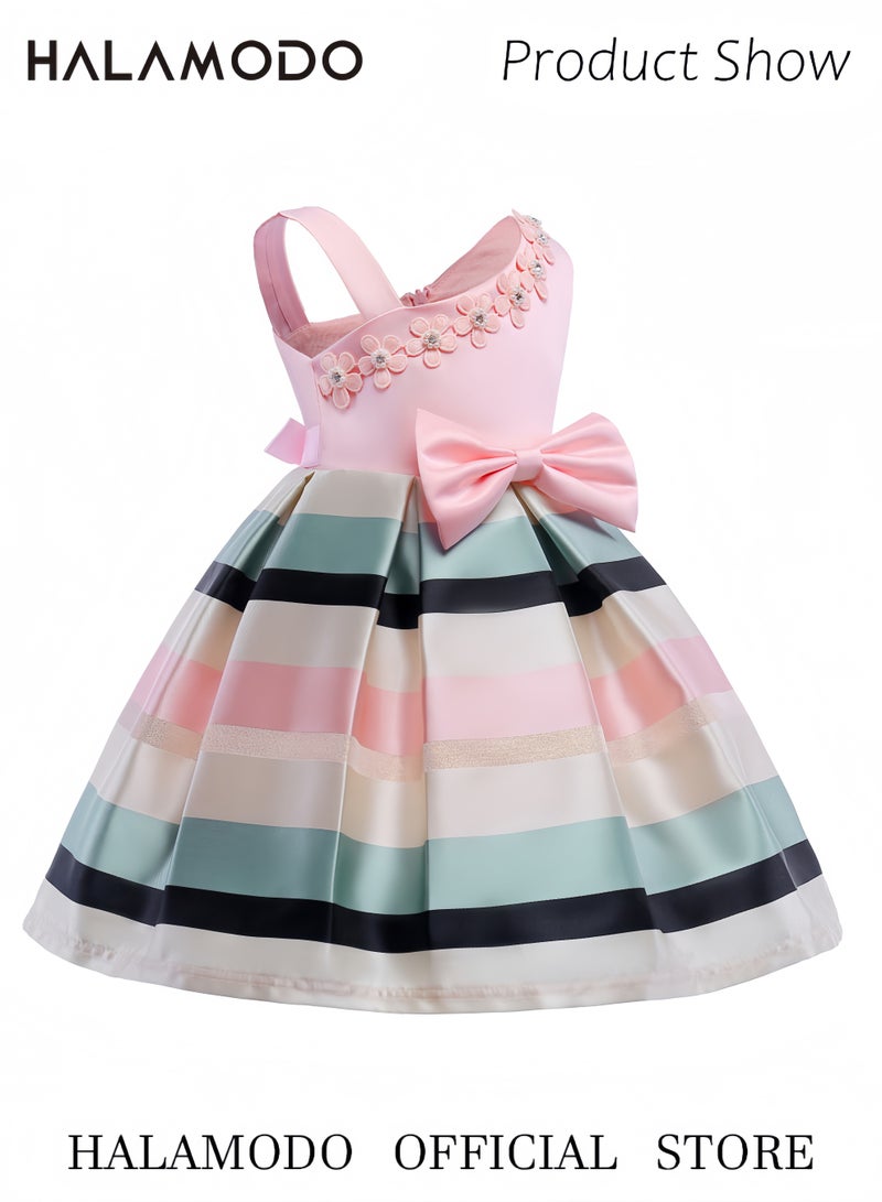 Halamodo 2-9T Flower Girls Floral Dresses Toddler Pageant Striped Dress Wedding Party Dress - Image 5